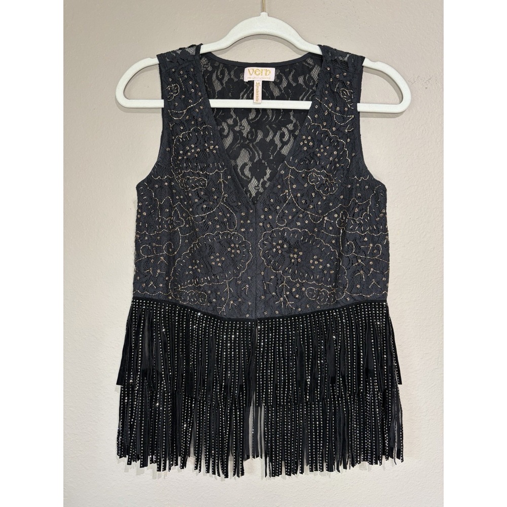 Anthropologie Verb Pallavi Singhee Boho Cowgirl Vest M Festival Beaded Fringe
